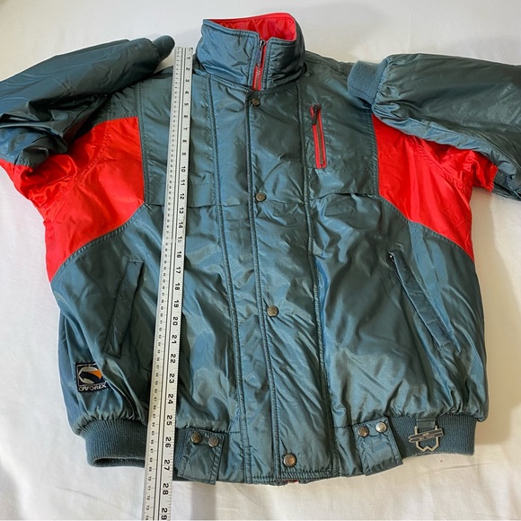 CAF Puffer Jacket Ski Team Gray Red Color Block Zip and Snap Button Front - Picture 5 of 14